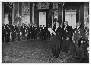 Adolf Hitler giving Speech during New Year's Reception of Diplomatic Corps, Germany, 1934