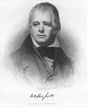 Sir Walter Scott (1771-1832), Scottish Historical Novelist, Playwright and Poet, Head and Shoulders Portrait, Etching by H.B. Hall, 1876