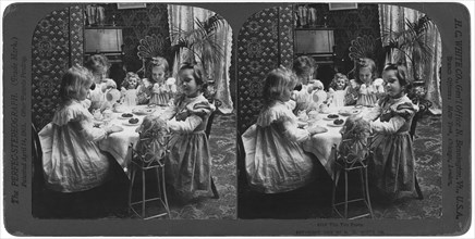 Children Tea Party, Stereo Card, H.C. White & Company, 1902