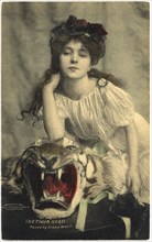 Evelyn Nesbit, The Tiger-Head, Portrait on Tiger-Skin Rug, Postcard, 1902
