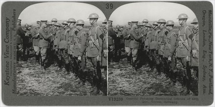 General Pershing Decorating Officers of 89th Division, Treves, Germany, Stereo Card, Keystone View Company, 1918
