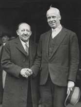 Norman Thomas (Right), James Maurer (Left), U.S. President and Vice President Candidates on the Socialist Ticket, Shaking Hands as they Meet for First Time Since their Nomination, Philadelphia, Pennsy...