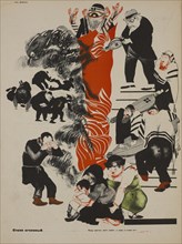 Soviet Propaganda Magazine Interior, Bezbozhnik u Stanka (Atheist at his Bench) Magazine, Illustration by Aleksandr Deyneka, 1920's