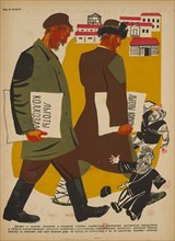 Soviet Propaganda Magazine Interior, Bezbozhnik u Stanka (Atheist at his Bench) Magazine, Illustration by Nikolai Kogout, 1920's