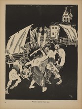 Soviet Propaganda Magazine Interior, Bezbozhnik u Stanka (Atheist at his Bench) Magazine, Illustration by Dmitry Moor, 1920's