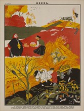 Soviet Propaganda Magazine Interior, "Autumn", Bezbozhnik u Stanka (Atheist at his Bench) Magazine, Illustration by Dimitry Moor, 1920's