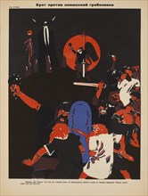 Soviet Propaganda Magazine Interior, "Riot Against the Principal Murderer", Bezbozhnik u Stanka (Atheist at his Bench) Magazine, Illustration by Dimitry Moor, 1920's