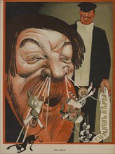Soviet Propaganda Magazine Interior, "God Bless You!", Bezbozhnik u Stanka (Atheist at his Bench) Magazine, Illustration by Mikhail Cheremnykh, 1920's