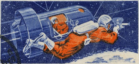 Voskhod 2, Soviet-Manned Space Mission, Commemorative Postage Stamp Graphic, Soviet Union, 1965