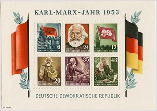Karl Marx Commemorative Postage Stamp Sheet, East Germany, DDR, 1953