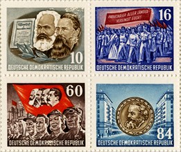 Stamps only from Karl Marx Commemorative Postage Stamp Sheet, East Germany, DDR, 1953