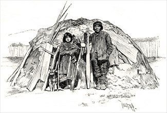 Fuegians, Tierra del Fuego Native Family and Dwelling, Illustration by Thure de Thulstrup, Harper's Monthly Magazine