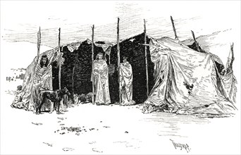 Patagonian Indian Native Family and Dwelling, Illustration by Thure de Thulstrup, Harper's Monthly Magazine