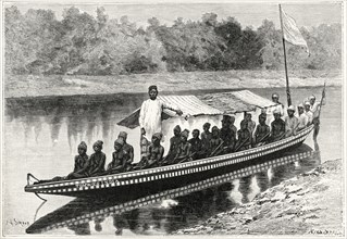 Barge on the Old Calabar River, Nigeria, Illustration by Sirouy/Hilldibrand, Harper's Monthly Magazine, 1879