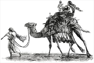 An Arab and his Family, Turkey, 1890's, Illustration, Classical Portfolio of Primitive Carriers, by Marshall M. Kirman, World Railway Publ. Co., Illustration, 1895
