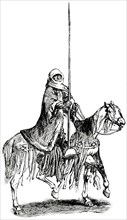 Queen of the Kurds on Horse, Turkey, 1890's, Illustration, Classical Portfolio of Primitive Carriers, by Marshall M. Kirman, World Railway Publ. Co., Illustration, 1895
