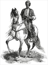 Kurdish Chief on Horse, Turkey, 1890's, Illustration, Classical Portfolio of Primitive Carriers, by Marshall M. Kirman, World Railway Publ. Co., Illustration, 1895