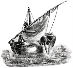 Sponge fishing off the coast of Syria, Illustration, Classical Portfolio of Primitive Carriers, by Marshall M. Kirman, World Railway Publ. Co., Illustration, 1895