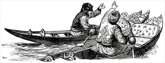 Turkish Boatmen, Constantinople, Illustration, Classical Portfolio of Primitive Carriers, by Marshall M. Kirman, World Railway Publ. Co., Illustration, 1895