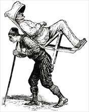 Moving a Disabled Man, Istanbul, Turkey, Illustration, Classical Portfolio of Primitive Carriers, by Marshall M. Kirman, World Railway Publ. Co., Illustration, 1895