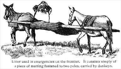 Donkey Ambulance, Western Frontier, USA, Illustration, Classical Portfolio of Primitive Carriers, by Marshall M. Kirman, World Railway Publ. Co., Illustration, 1895