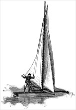 Ice Yacht on Hudson River, USA, Illustration, Classical Portfolio of Primitive Carriers, by Marshall M. Kirman, World Railway Publ. Co., Illustration, 1895