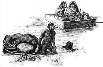Crossing the Red River, Manitoba, Canada, Illustration, Classical Portfolio of Primitive Carriers, by Marshall M. Kirman, World Railway Publ. Co., Illustration, 1895
