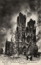 Cathedral of Reims during German Siege, France, Postcard, 1914