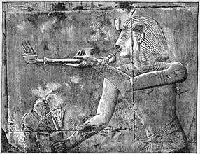 Relief Engraving of Seti I Burning an Offering of Incense, Abydos, Egypt, Illustration, Cyclopaedia of Universal History, Volume 1, The Ancient World, by John Clark Ridpath, the Jones Brothers Publish...