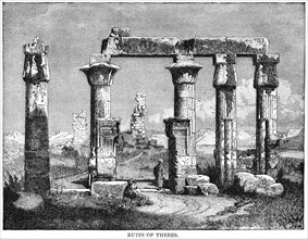 Ruins of Thebes, Illustration, Cyclopaedia of Universal History, Volume 1, The Ancient World, by John Clark Ridpath, the Jones Brothers Publishing Company, 1885