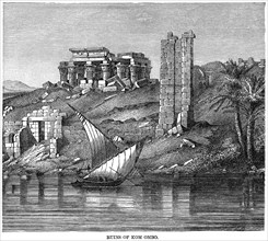 Ruins of Kom Ombo, Egypt, Illustration, Cyclopaedia of Universal History, Volume 1, The Ancient World, by John Clark Ridpath, the Jones Brothers Publishing Company, 1885