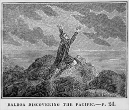 Balboa Discovering the Pacific, Illustration from the Book, Historical Cabinet, L.H. Young Publisher, New Haven, 1834