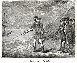 Francisco Pizarro, Spanish Conquistador, Illustration from the Book, Historical Cabinet, L.H. Young Publisher, New Haven, 1834