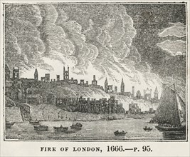 Fire of London, 1666, Illustration from the Book, Historical Cabinet, L.H. Young Publisher, New Haven, 1834