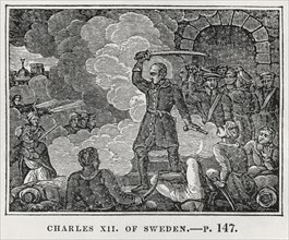 Charles XII of Sweden, Illustration from the Book, Historical Cabinet, L.H. Young Publisher, New Haven, 1834