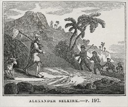 Alexander Selkirk, Illustration from the Book, Historical Cabinet, L.H. Young Publisher, New Haven, 1834