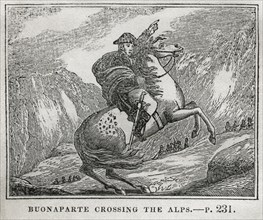 Buonaparte (Bonaparte) Crossing the Alps, Illustration from the Book, Historical Cabinet, L.H. Young Publisher, New Haven, 1834