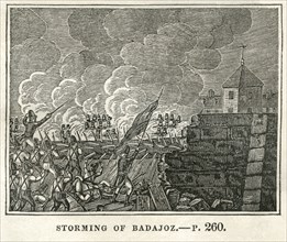 Storming of Badajoz, 1812, Illustration from the Book, Historical Cabinet, L.H. Young Publisher, New Haven, 1834