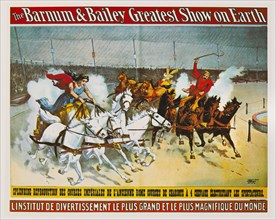 The Barnum & Bailey Greatest Show on Earth, Ancient Rome Chariot Races, French Circus Poster, Lithograph, 1896