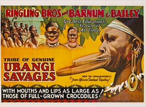 Ringling Bros and Barnum & Bailey, Tribe of Genuine Urbangi Savages, Circus Poster, Lithograph, 1931