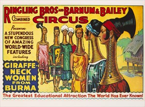 Ringling Bros and Barnum & Bailey Combined Circus, Giraffe-Neck Women from Burma, Circus Poster, Lithograph, 1932