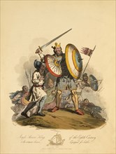 Anglo Saxon King of the Eighth Century and his Armour Bearer Equipped for Battle, 750, Etching by I.A. Atkinson, 1813