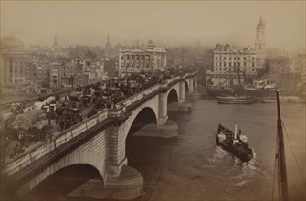 Bridge and River Thames, London, England, UK, 1900