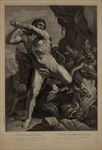 Hercule tuant l'hydre (Hercules Killing the Hydra), Woodcut Engraving from the Original 1620 Painting by Guido Reni