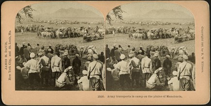 Army Transports in Camp on the Plains of Manchuria, Stereo Card, B.W. Kilburn, 1905