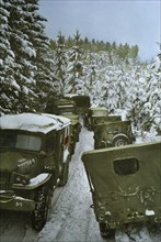 Deep Snow Slowing Military Traffic, Rhineland Campaign, Germany, 1945