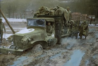 2 1/2 Ton Truck Bogged Down in Mud, Rhineland Campaign, Germany, 1945