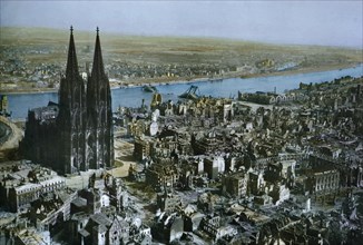 Damaged City and Rhine River, Cologne, Germany, Rhineland Campaign, 1945