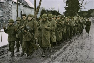 U. S. Prisoners of the Enemy Taken during Early Fighting, Ardennes-Alsace Campaign, Battle of the Bulge, 1945