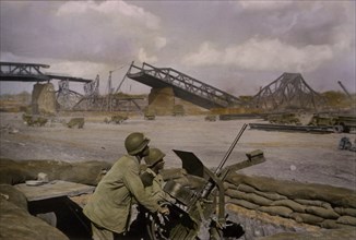 Enlisted Men at .50-caliber Browning Machine Gun HB M2, Alert for Enemy Aircraft, Central Europe Campaign, Western Allied Invasion of Germany, 1945
